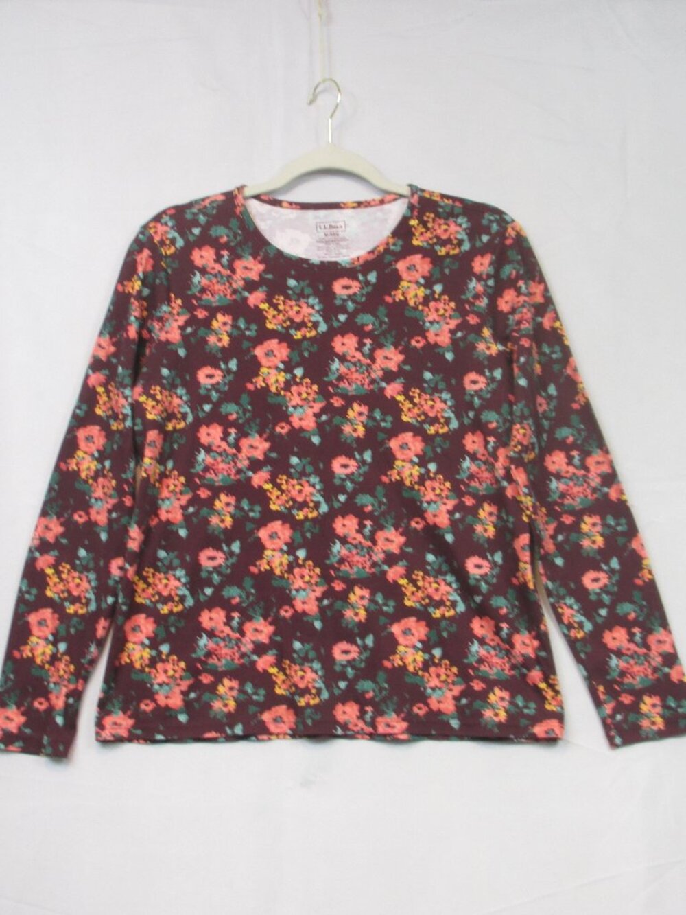 L.L. Bean 100% Supima Cotton Long Sleeve Tee Shirt Womens Crewneck Floral Size M
